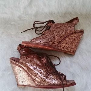 Rachel Comey Bronze Lace Up Open Toe Wedges